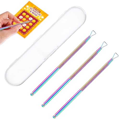 Image of Ymapinc 3PCS Lottery Scratcher Tool, Nail Scraper Tool for Lottery Enthusiasts, Metal Lottery Ticket Scratcher, Scratch off Tool Is Hard and the Lottery Ticket Is Scratched Smoothly, Rainbow Finish