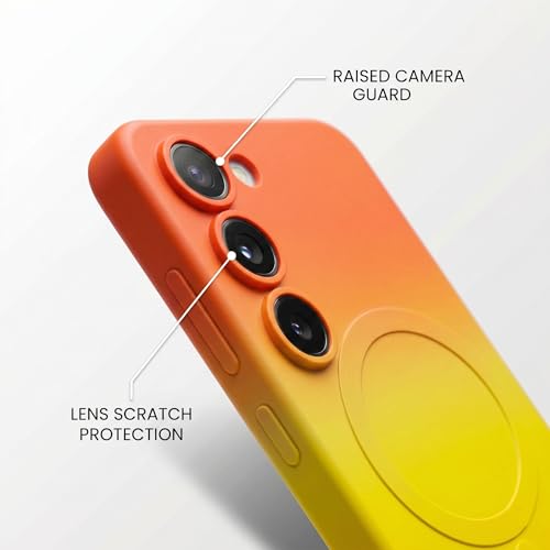Image of amazon basics Gradient Mag-Safe Case for Samsung Galaxy S23 5G | Soft Silicone Shockproof Cover with Camera Protection | Slim Lightweight Design | Smooth Touch & Durable - Orange & Yellow