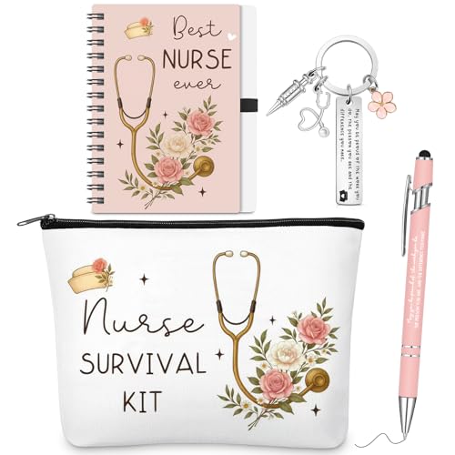 Fiada 4 Geschenke für Krankenschwestern Inspirierendes Dankeschön Geschenk Mini Notizbuch Kugelschreiber Kosmetiktasche Schlüsselanhänger für Krankenschwestern für Medizinstudenten
