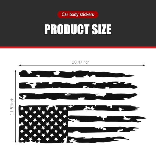 Image of American Flag Truck Decals - Distressed US Flag Tailgate Stickers - Waterproof Vinyl Decal for Pickup Trucks, Cars & SUVs - USA Patriotic Car Body Decoration (Black)