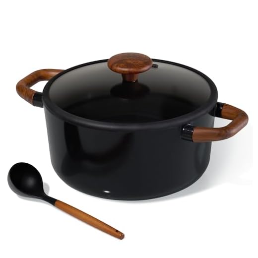 CAROTE 5QT Ceramic Stock Pot with Ladle, Nonstick Casserole with Lid, Even Heating Stockpot, Fits All Stoves, Non Stick Large Capacity Cooking Pots, PFAS Free, Black