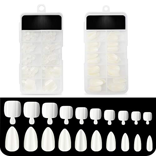 New Short Almond Shaped Nails, 200PCS Cosics Stiletto Press On Nail Tips Full Cover & Acrylic Nails Toes, Natural French Nail Extension Set for Nail Shop, Manicure Pedicure, Nail Art DIY, 10 Sizes…