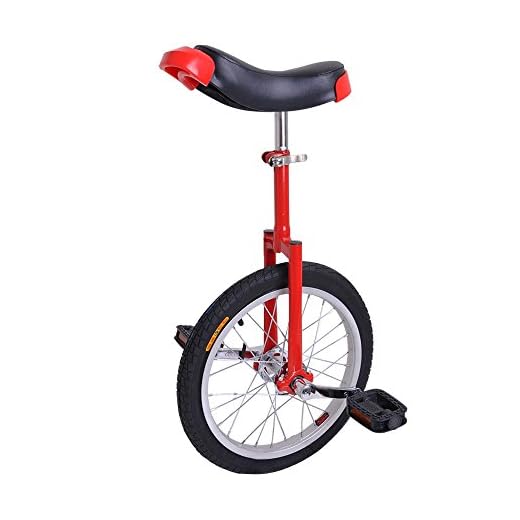 ZeHuoGe Red 16" Unicycle Excellent Manganese Steel Frame Leakage Protection Mute Bearing US Delivery (Red, 16")