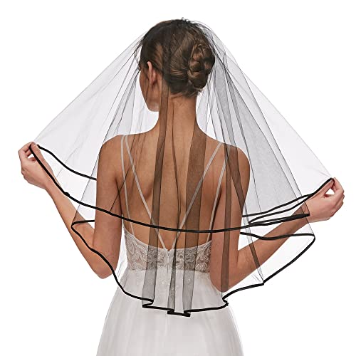 Nanchor Black Bridal Veil Women's Simple Tulle Short Bachelorette Party Wedding Veil Ribbon Edge With Comb For Wedding Hen Party (Black) #TOP1
