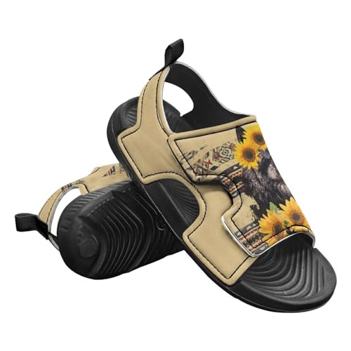 Pointodoor Boys Wolf Sandals Kids Open Toe Summer Water Shoes Size 12.5 Sunflower Outdoor Athletic Sport Sandals Adjustable Hook and Loop