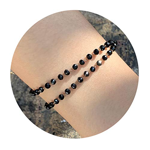 Pomina Dainty Black Rondelle Crystal Beaded Choker Necklace Delicate Multi Faceted Crystal Beads Choker For Teen Girls Women (Black) #TOP4