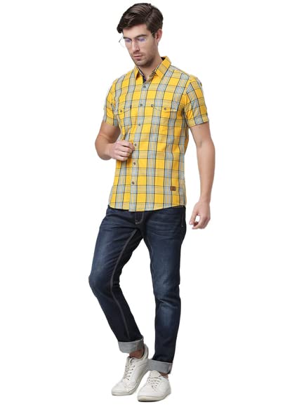 Image of Thomas Scott Men 100% Cotton Regular | Half Sleeve | Dounble Pocket | Checks Printed | | Casual | Shirts