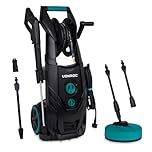 VONROC Idropulitrice ad alta pressione 2500W, Motore a Induzione, 195 Bar, Avvolgi Tubo 8m, Serbatoio Detergente, Pulizia Pesante