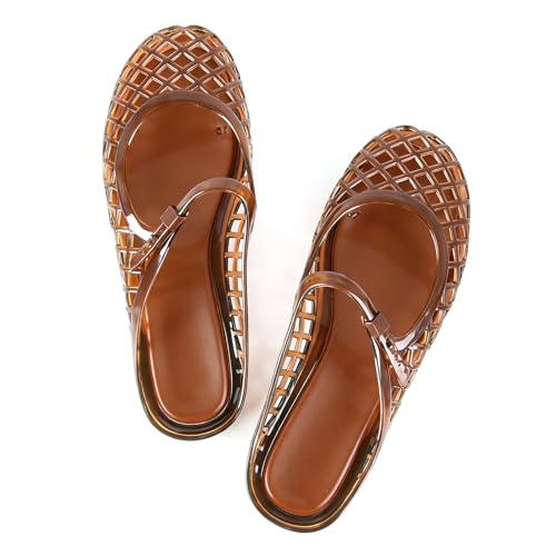 Image of MUSSHOE Women's Clear Jelly Sandals: Closed Toe Slingback Flats - Water-Friendly Summer Beach Shoes - Lightweight Easy-Clean Casual Sandals