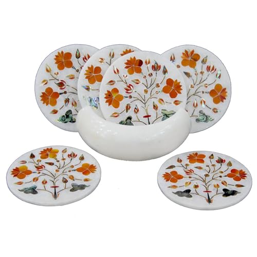 Ensemble de dessous de verre I Bear en marbre rond et cornaline