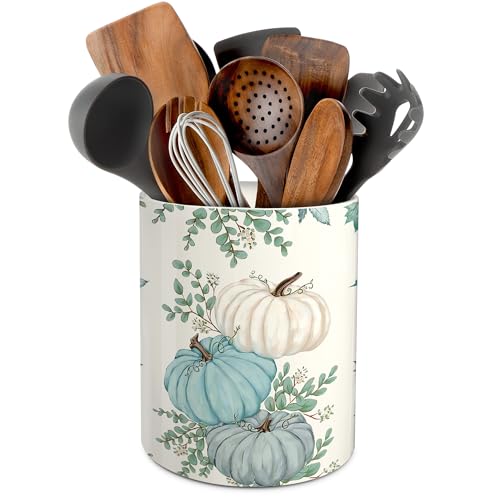 pinata Fall Kitchen Decor Ceramic Utensil Holder, Farmhouse Fall Eucalyptus