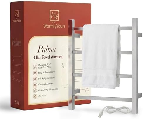 Towel Warmer Rack, 4 Bars, Polished 304-Stainless Steel, Electric...