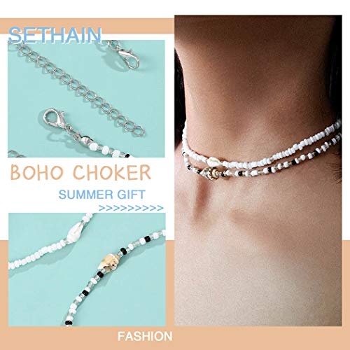 Sethain Boho Choker Halskette Weiße Muschelkette Kurze Perle Halsketten Strand Schmuck für Frauen und Mädchen