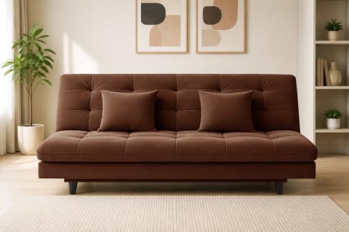 Image of Los Angeles Modern Convertible Futon Sofa Bed, Tufted Upholstered Folding Couch with Adjustable Backrest, Space Saving Sleeper Sofa for Living Room, Apartment, Office, Dorm & Guest Room - Brown
