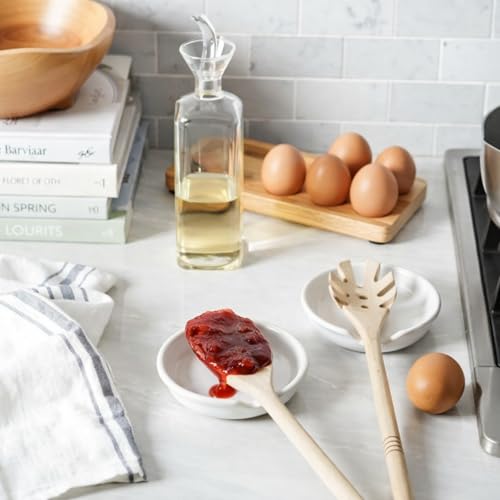 Image of Irenare 1 Pcs Ceramic Spoon Rest for Stove Top, 3.74 Inch Porcelain Spoon Holder, Coffee Utensil Rest Heat Resistant Dishwasher Safe for Home Kitchen Accessories Gift(White)