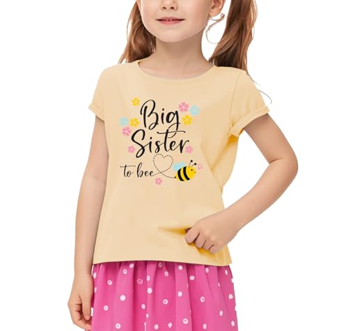 Image of Big Sister Shirt Baby Girl Cute Bees Tee Announcement Toddler Shirts Sibling Reveal Short Sleeve