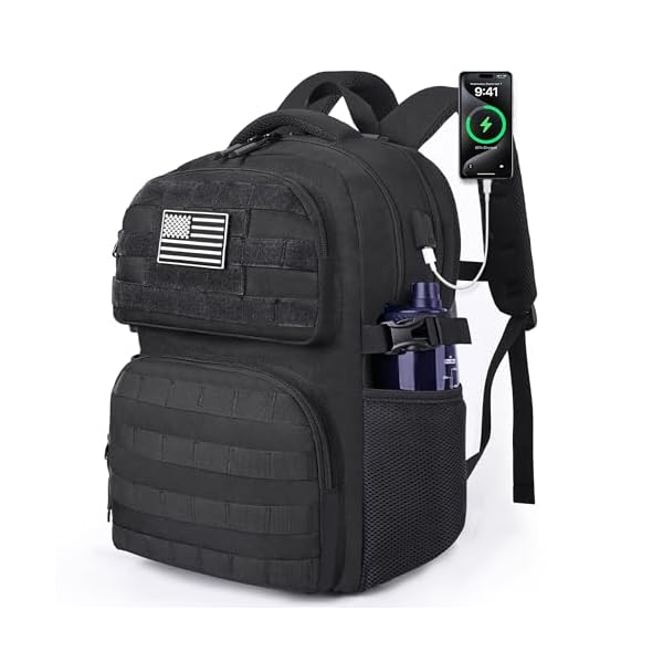 MOZETO Laptop Backpack, 17 Inch Tactical Inspired Utility Large Laptop Backpacks for Men with USB Charger Port 18x14x8 Flight Approved Personal ltem Travel Bag Computer Bag