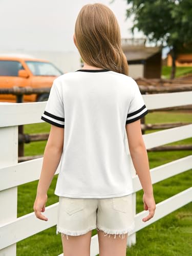 Image of Haloumoning Girls Short Sleeve T Shirts Kids Summer Crewneck Color Block Tops Fashion Tees 5-14 Years
