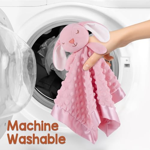 Image of Loveys for Babies, Soft Baby Security Blanket Lovies for Babies, Stuffed Animals Blankie for Newborn Infant with Baby Snuggle Toy, Gilrs Gifts Pink Bunny Security Blanket 16 Inch