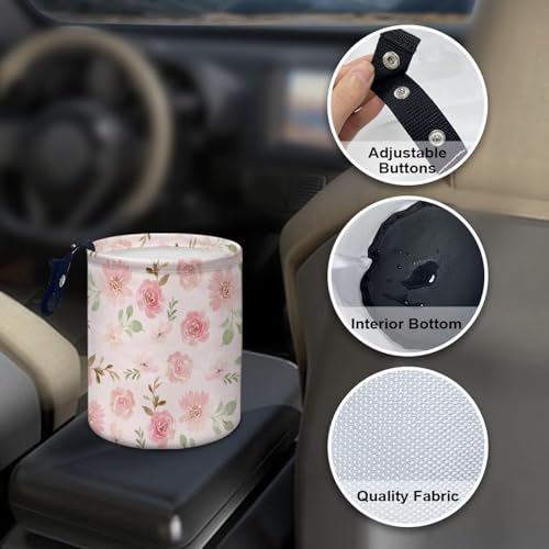 Image of Pink Cute Flower Car Garbage Bin Collapsible Hanging Portable Waterproof Waste Basket Car Accessories Interior for Car SUV Trucks