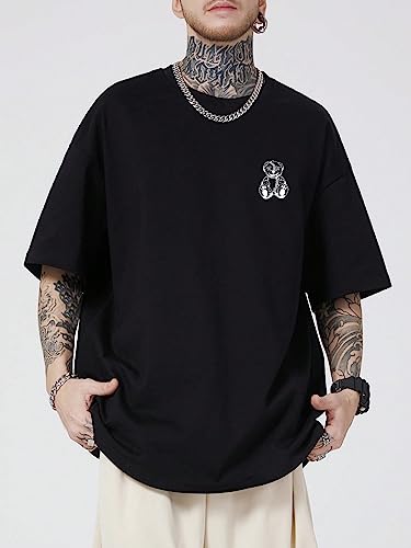 GORGLITTER Men's Letter Graphic Print T Shirts Round Neck Short Sleeve Loose Tee Tops4