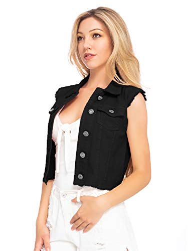 Anna-Kaci Womens Distressed Denim Button Up Sleeveless Crop Vest