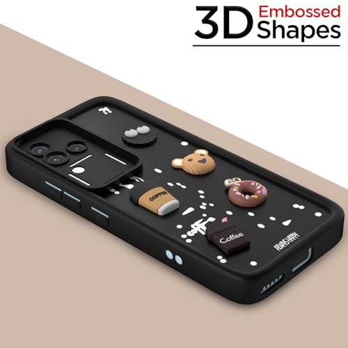 Image of Outlouders Back Cover for Vivo V30 5G / V30 Pro 5G | 3D Cartoon Cute Fun Bear | Silicone Full Body Protection Bumper Case (Black)
