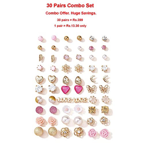 Image of Shining Diva Fashion 30 Pairs Combo Set Stylish Crystal Pearl Earrings for Women and Girls