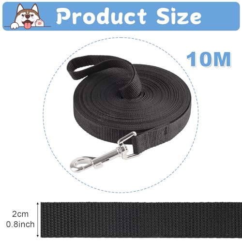 Schleppleine 10m für Hunde,Lange Hundeleine für Training und Outdoor,Ausbildungsleine für Kleine bis Große Hunde,Robuste Nylon Hundeleine mit Handschlaufe und D-Karabiner (Schwarz)