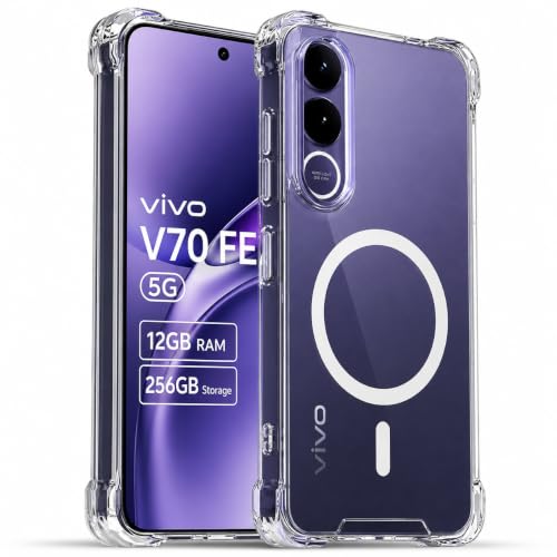 Image of Transparent Back Cover for Vivo V70 FE 5G Shockproof Side TPU Bumper & Back Pc Protective Magnetic Support Cover Case (Vivo V70 FE 5G)