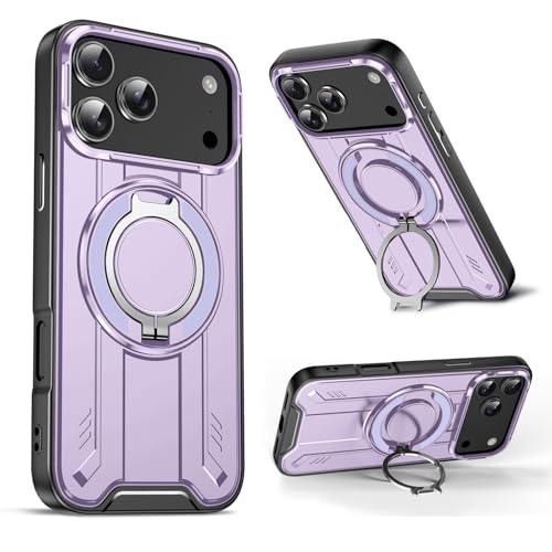 Coque iPhone 17 Pro Max violette en silicone rigide avec anneau support