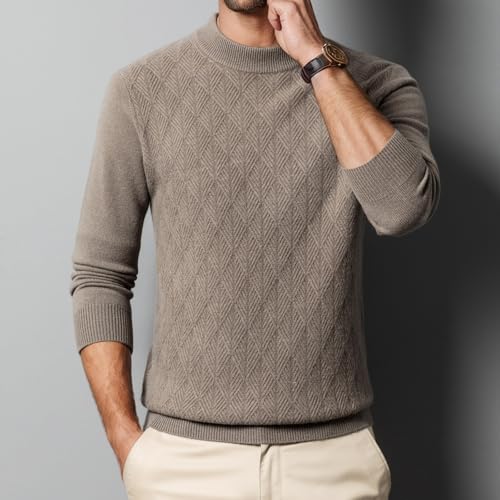 Mens 100% Wool Crewneck Sweater Casual Cable Knit Pullover Sweater Solid Knitted Sweaters2