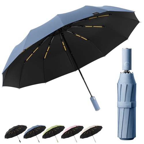 Detontek 24 Rib Automatic Umbrella, Umbrella Windproof Strong Sunshade Large Size Dual Use In Sunny And Rainy Weather (Haze Blue)