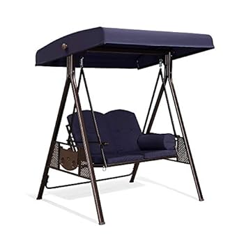 Alternative view of PURPLE LEAF 2-Seat Deluxe Outdoor Patio Porch Swing with Weather Resistant Steel Frame, Adjustable Tilt Canopy, Cushions and Pillow Included, Navy Blue