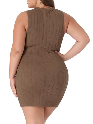 Image of Agnes Orinda Plus Size Sweater Dresses for Women Sleeveless Ribbed Knit Casual Bodycon Pencil Mini Tank Dress