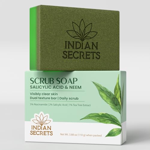 Image of Scrub Soap with Salicylic Acid & Neem - Exfoliating Body & Face Soap - Enriched with Niacinamide, Tea Tree Extract, Neem, Salicylic Acid - 110g /3.88Oz