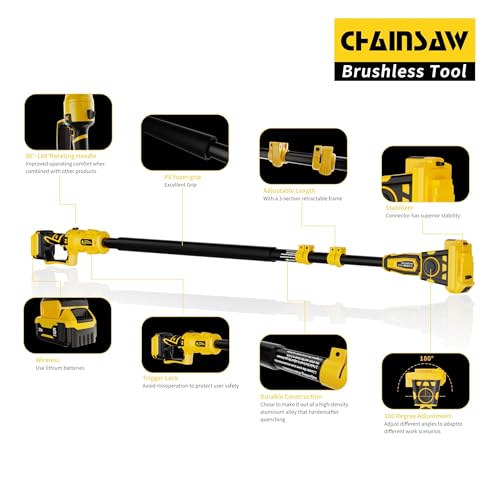 Image of 2-in-1 Cordless Pole Saw, 8 Inch Brushless Pole Chainsaws Compatibility with Dewalt 20V MAX Battery(No Battery), 8 lb Lightweight, Auto Oiling, 14.8 FT MAX Extension Pole Saws for Tree Trimming