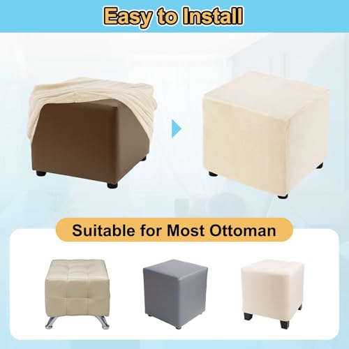 QUARKZMAN 1 Stück Ottomane Schonbezug Hockerbezug, für Länge 33-45.7cm Hocker Hussen für Fußhocker, Stretch Bezug Waschbar Ottomane Abdeckung Überzug Hocker Protector - Beige