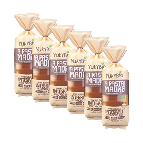 YukyBio, Pan de Molde Integral, Pan Órganico Hecho con Harina Integral con Levadura Natural de Masa Madre, Fuente de Fibras, 100% Made in Italy, 6X400 g