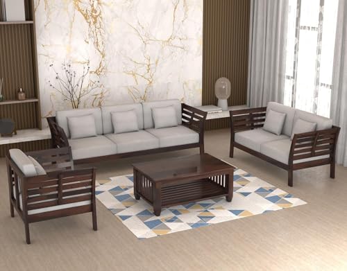 Image of Sheesham Solid Wood Six Seater Sofa Set for Living Room(6 Seater) (Walnut B)