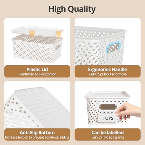 ZFTMRR Plastic Storage Bins with Lid, Stackable Small Box Basket for Organizing and Containers for Shelves Drawers Desktop Closet Playroom Pantry Classroom Office Home, 8-pack 10.2x7.2x4.1 Inch, White - Image 3