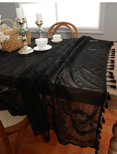 Nappe rectangulaire grande taille 140x300 cm lavable anti tache polyester dentelle - 4