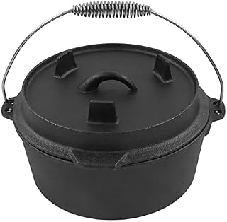 Cast Iron Dutch Oven, Non Stick Camp Dutch Oven Camping Pot with Lid with Wire Bail for Outdoor Cooking Baking(25CM)