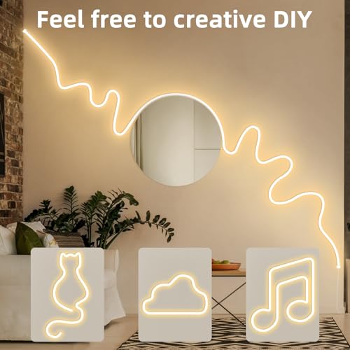 Image of Lamomo Warm White Led Strip Lights 32.8Ft, 2 Roll Neon Rope Strip 0.39In /Cut, 12V Flex Waterproof Silicone DIY Neon Sign for Kitchen Bedroom Commercial Decor, 6mm Width(Power Adapter not Included)