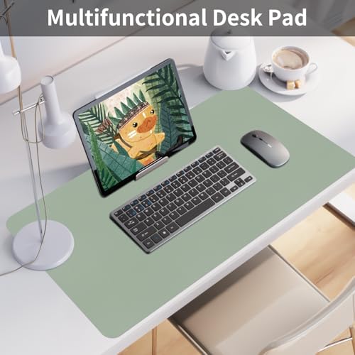Image of Bloss Leather Desk Mat, Large Mouse Pad, Non-Slip Desk Protector Mat, Leather Desk Blotter, Waterproof Desk Pad for Office Home Decor /Grey Green(31.5x15.7 Inches)