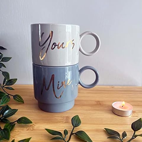 Cherish Home Yours & Mine Mugs - Set of 2 Stackable Mugs for Hot Drinks Cover