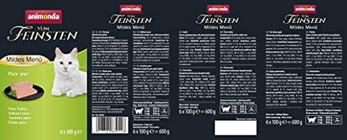 vom Feinsten Mildes Menü Pute Pur(6 x 100g), Katzenfutter nass ohne Getreide und Zucker von animonda, leicht verdauliches Katzenfuttermit Putenfleisch (Packung mit 3)