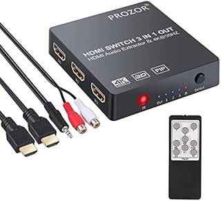 3x1 HDMI Switch with Audio Extractor, Proster 3 Port 4K HDMI Switcher HDMI Audio Converter Include PIP IR Remote and 3.5mm Male to 2 RCA Female Stereo Audio Cable