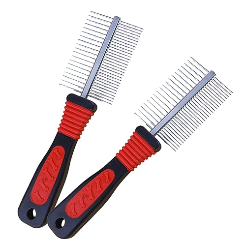 Totority 2Pcs Durable Dog Grooming Comb Double Row Stainless Steel Pet Cleaning Combs for Hair Removal Tangle Dirt Elimination Comfortable Grooming for Puppies and Dogs