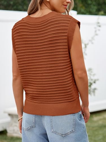 Lueluoye Women's Summer Knit Sweater Vest Cap Sleeve Casual Trendy Crew Neck Ribbed Pullover Tank Tops4